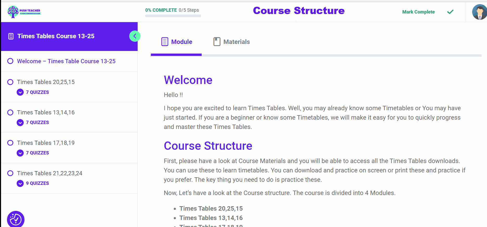 times tables 13-25 Course Structure times tables 13-25 Course Structure